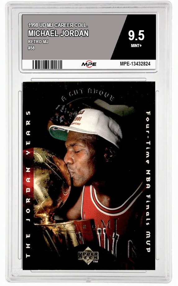 1998 UD MJ CAREER COLL. RETRO MJ #58 MICHAEL JORDAN MPE 9.5 MINT+ — graded card auctioned from the MPE vault