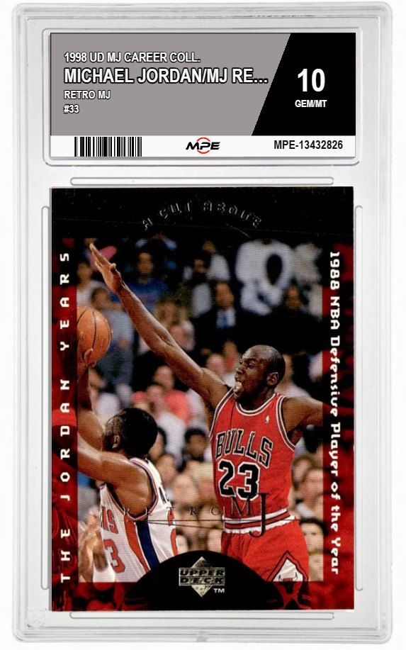 1998 UD MJ CAREER COLL. RETRO MJ #33 MICHAEL JORDAN/MJ RETRO 96-97 COLC MPE 10 GEM/MT — graded card auctioned from the MPE vault