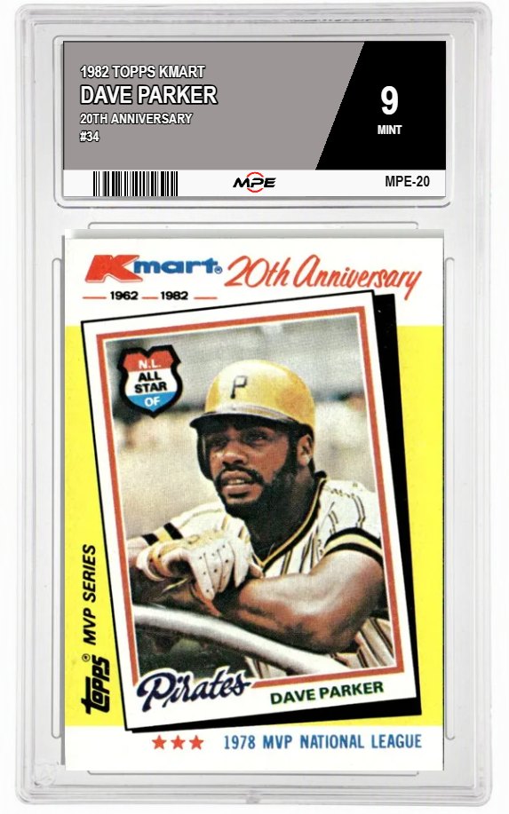 1982 TOPPS KMART 20TH ANNIVERSARY #34 DAVE PARKER MPE 9 MINT — graded card auctioned from the MPE vault