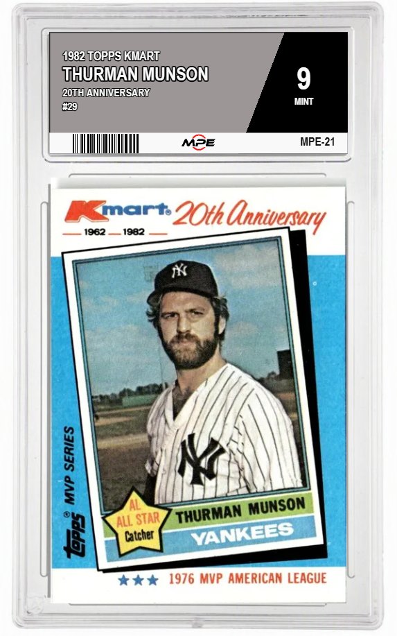 1982 TOPPS KMART 20TH ANNIVERSARY #29 THURMAN MUNSON MPE 9 MINT — graded card auctioned from the MPE vault