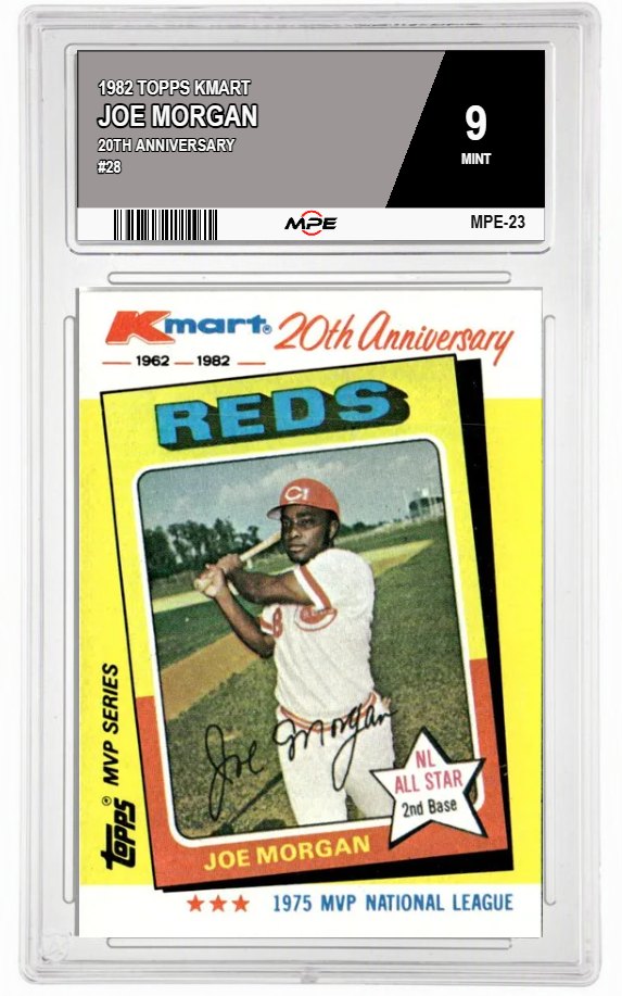 1982 TOPPS KMART 20TH ANNIVERSARY #28 JOE MORGAN MPE 9 MINT — graded card auctioned from the MPE vault