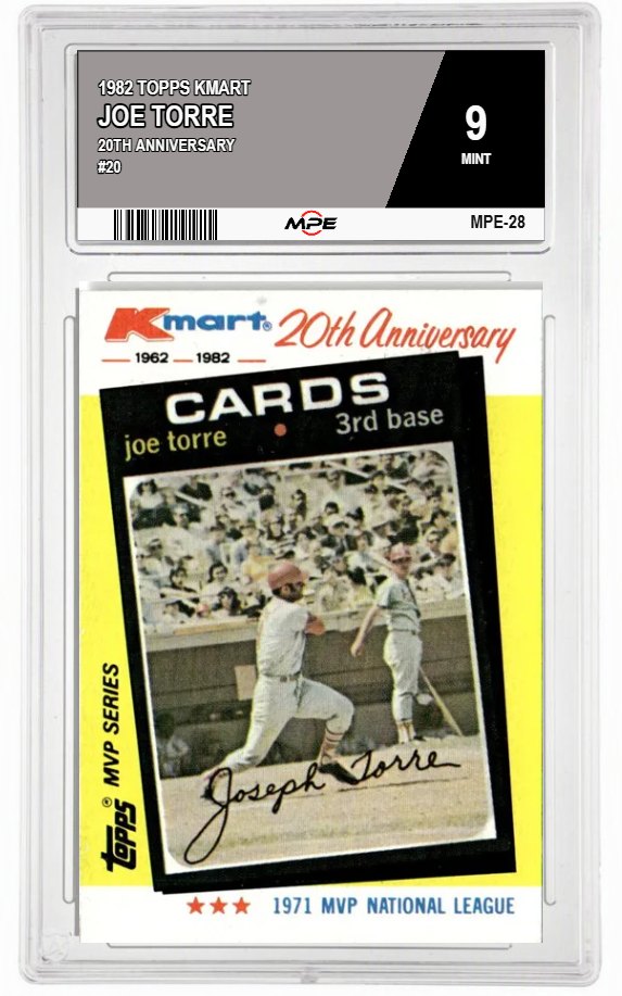 1982 TOPPS KMART 20TH ANNIVERSARY #20 JOE TORRE MPE 9 MINT — graded card auctioned from the MPE vault
