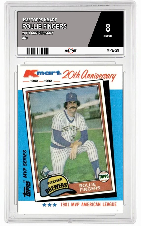 1982 TOPPS KMART 20TH ANNIVERSARY #40 ROLLIE FINGERS MPE 8 NM/MT — graded card auctioned from the MPE vault