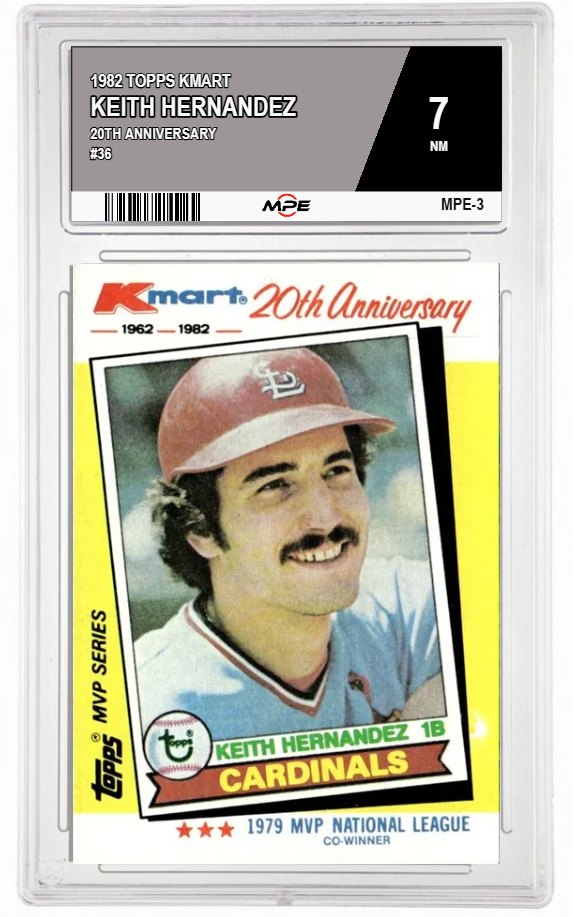 1982 TOPPS KMART 20TH ANNIVERSARY #36 KEITH HERNANDEZ MPE 7 NM — graded card auctioned from the MPE vault