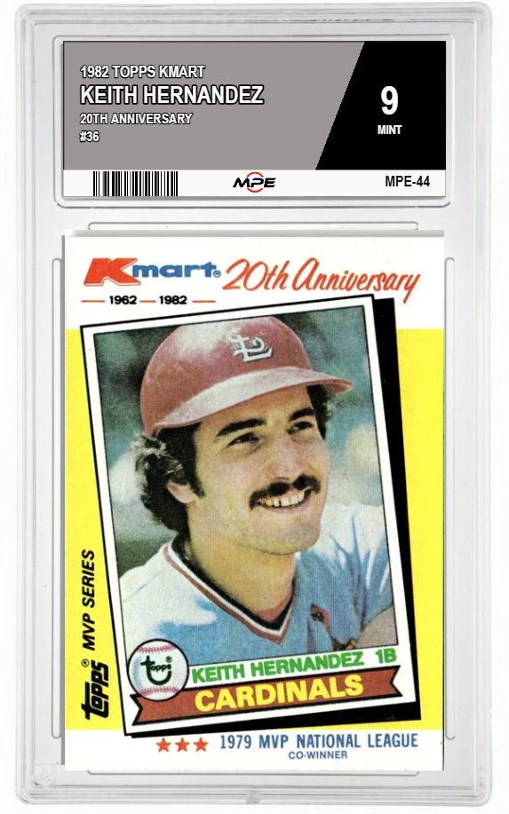 1982 TOPPS KMART 20TH ANNIVERSARY #36 KEITH HERNANDEZ MPE 9 MINT — graded card auctioned from the MPE vault