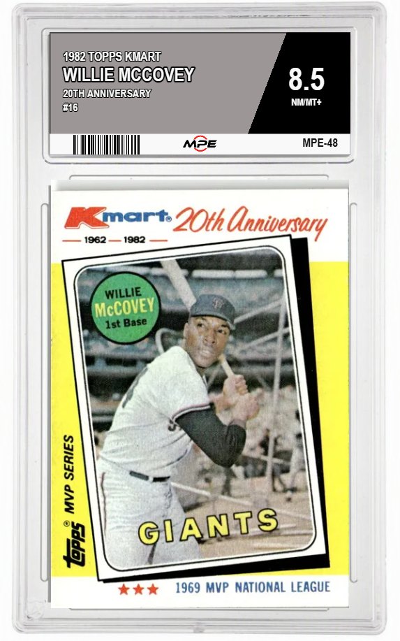 1982 TOPPS KMART 20TH ANNIVERSARY #16 WILLIE MCCOVEY MPE 8.5 NM/MT+ — graded card auctioned from the MPE vault