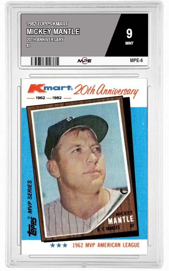 1982 TOPPS KMART 20TH ANNIVERSARY #1 MICKEY MANTLE MPE 9 MINT — graded card auctioned from the MPE vault
