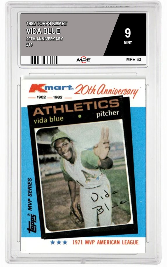 1982 TOPPS KMART 20TH ANNIVERSARY #19 VIDA BLUE MPE 9 MINT — graded card auctioned from the MPE vault