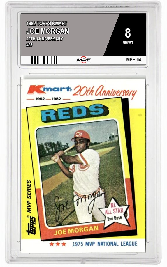 1982 TOPPS KMART 20TH ANNIVERSARY #28 JOE MORGAN MPE 8 NM/MT — graded card auctioned from the MPE vault