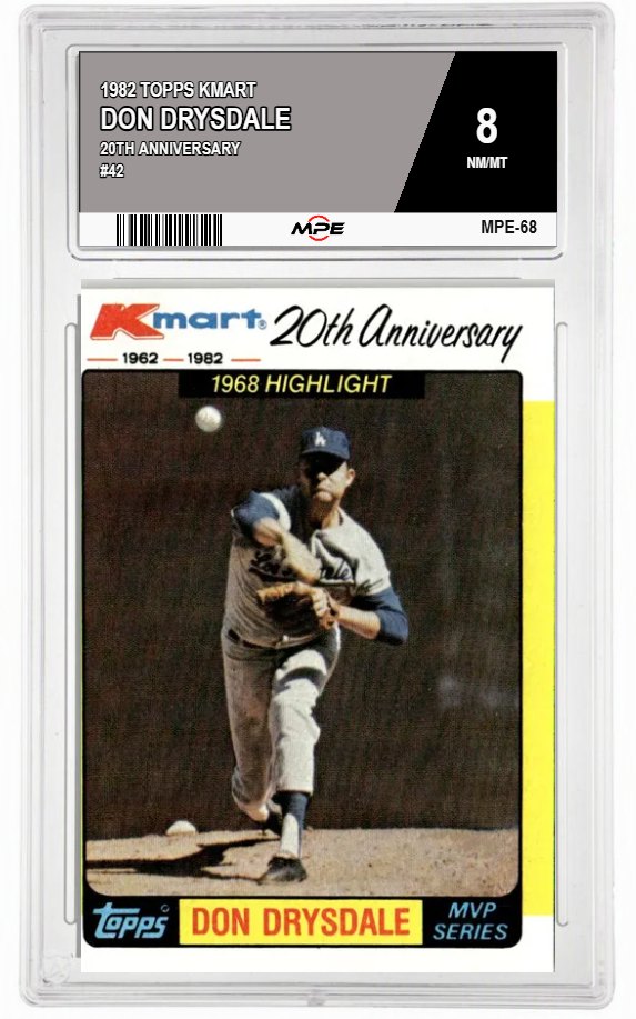 1982 TOPPS KMART 20TH ANNIVERSARY #42 DON DRYSDALE MPE 8 NM/MT — graded card auctioned from the MPE vault