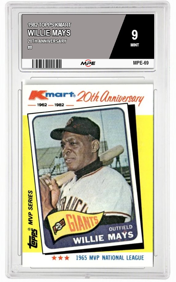 1982 TOPPS KMART 20TH ANNIVERSARY #8 WILLIE MAYS MPE 9 MINT — graded card auctioned from the MPE vault