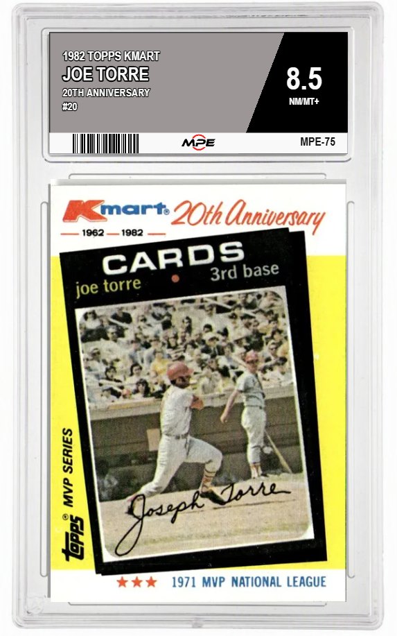 1982 TOPPS KMART 20TH ANNIVERSARY #20 JOE TORRE MPE 8.5 NM/MT+ — graded card auctioned from the MPE vault