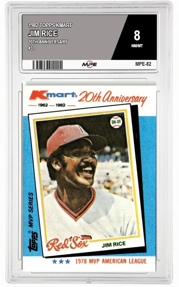 1982 TOPPS KMART 20TH ANNIVERSARY #33 JIM RICE MPE 8 NM/MT — graded card auctioned from the MPE vault