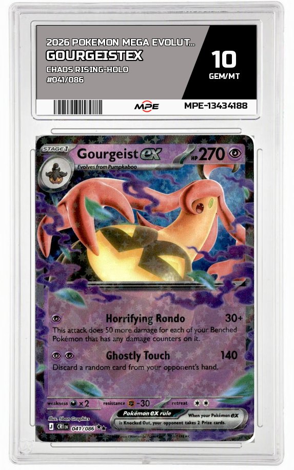 2026 POKEMON MEGA EVOLUTION CHAOS RISING-HOLO #041/086 GourgeistEX MPE 10 GEM/MT — graded card auctioned from the MPE vault
