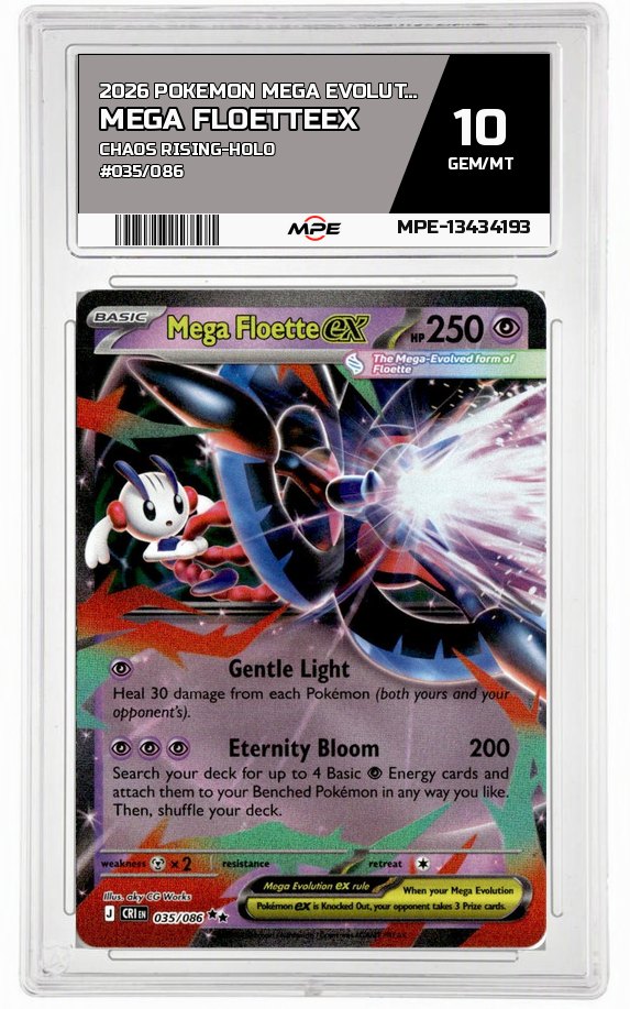 2026 POKEMON MEGA EVOLUTION CHAOS RISING-HOLO #035/086 Mega FloetteEX MPE 10 GEM/MT — graded card auctioned from the MPE vault