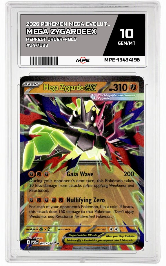 2026 POKEMON MEGA EVOLUTION PERFECT ORDER-HOLO #047/088 Mega ZygardeEX MPE 10 GEM/MT — graded card auctioned from the MPE vault