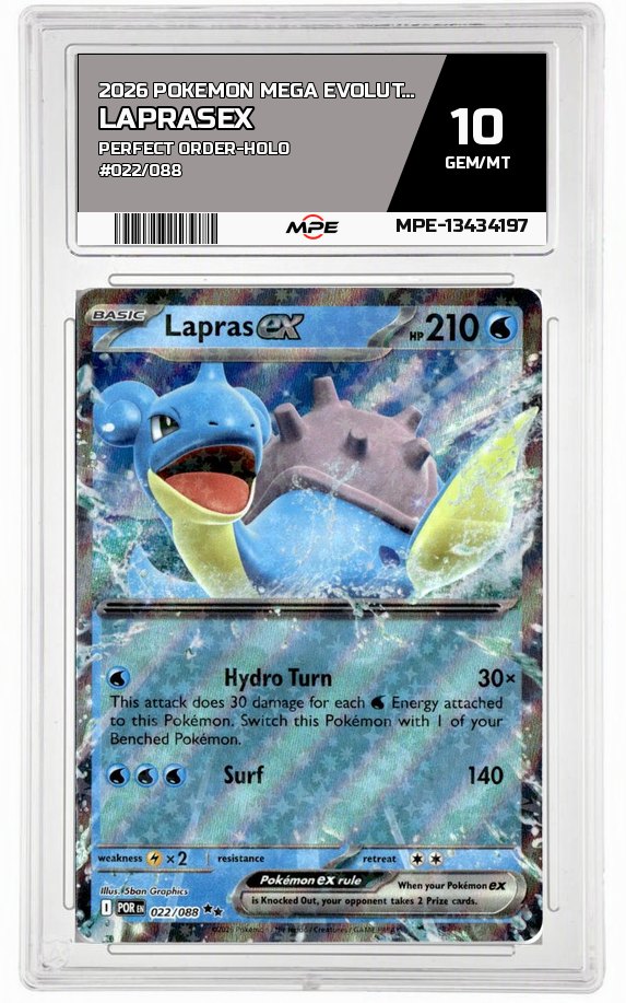 2026 POKEMON MEGA EVOLUTION PERFECT ORDER-HOLO #022/088 LaprasEX MPE 10 GEM/MT — graded card auctioned from the MPE vault