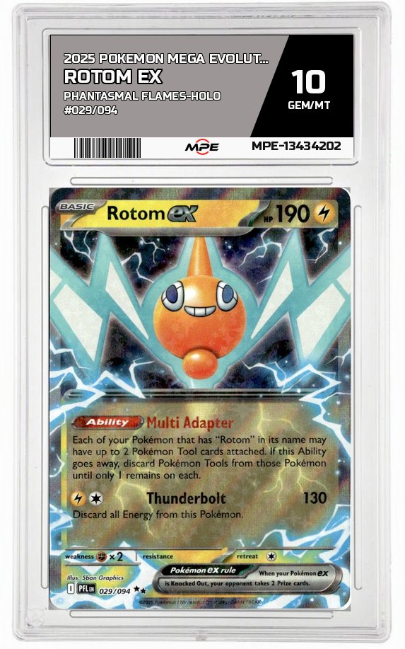 2025 POKEMON MEGA EVOLUTION PHANTASMAL FLAMES-HOLO #029/094 ROTOM EX MPE 10 GEM/MT — graded card auctioned from the MPE vault