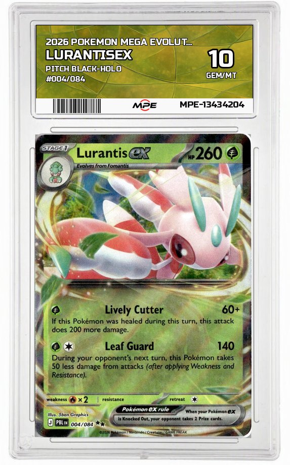 2026 POKEMON MEGA EVOLUTION PITCH BLACK-HOLO #004/084 LurantisEX MPE 10 GEM/MT — graded card auctioned from the MPE vault