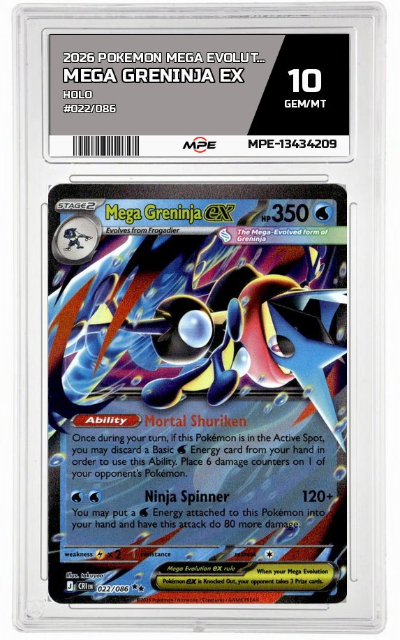 2026 POKEMON MEGA EVOLUTION HOLO #022/086 MEGA GRENINJA EX MPE 10 GEM/MT — graded card auctioned from the MPE vault