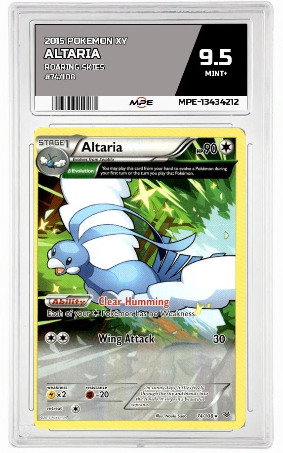2015 POKEMON XY ROARING SKIES #74/108 ALTARIA MPE 9.5 MINT+ — graded card auctioned from the MPE vault