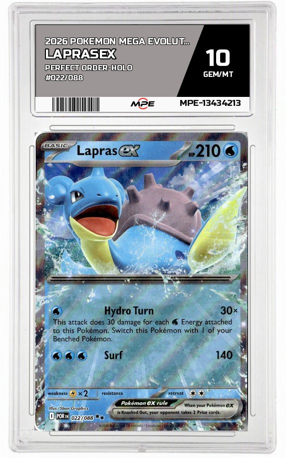 2026 POKEMON MEGA EVOLUTION PERFECT ORDER-HOLO #022/088 LaprasEX MPE 10 GEM/MT — graded card auctioned from the MPE vault