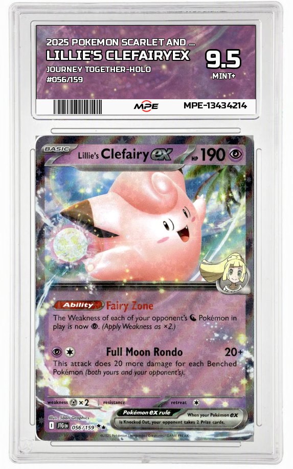 2025 POKEMON SCARLET AND VIOLET JOURNEY TOGETHER-HOLO #056/159 Lillie's ClefairyEX MPE 9.5 MINT+ — graded card auctioned from the MPE vault