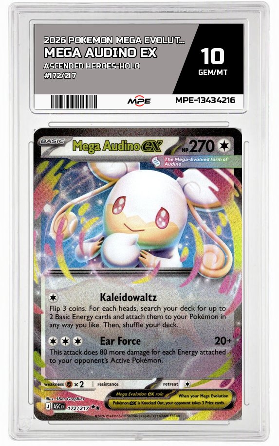 2026 POKEMON MEGA EVOLUTION ASCENDED HEROES-HOLO #172/217 MEGA AUDINO EX MPE 10 GEM/MT — graded card auctioned from the MPE vault
