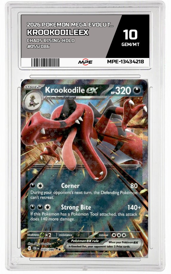 2026 POKEMON MEGA EVOLUTION CHAOS RISING-HOLO #055/086 KrookodileEX MPE 10 GEM/MT — graded card auctioned from the MPE vault
