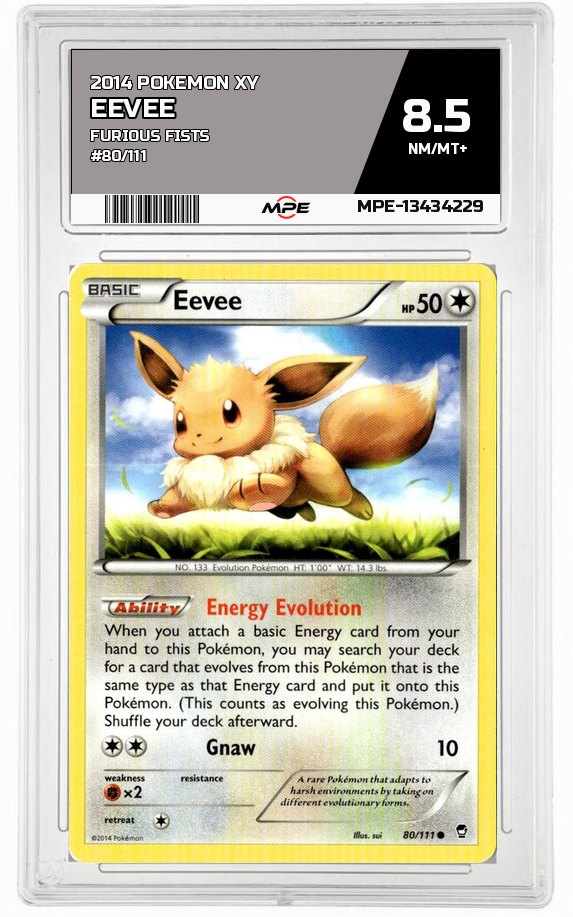 2014 POKEMON XY FURIOUS FISTS #80/111 EEVEE MPE 8.5 NM/MT+ — graded card auctioned from the MPE vault