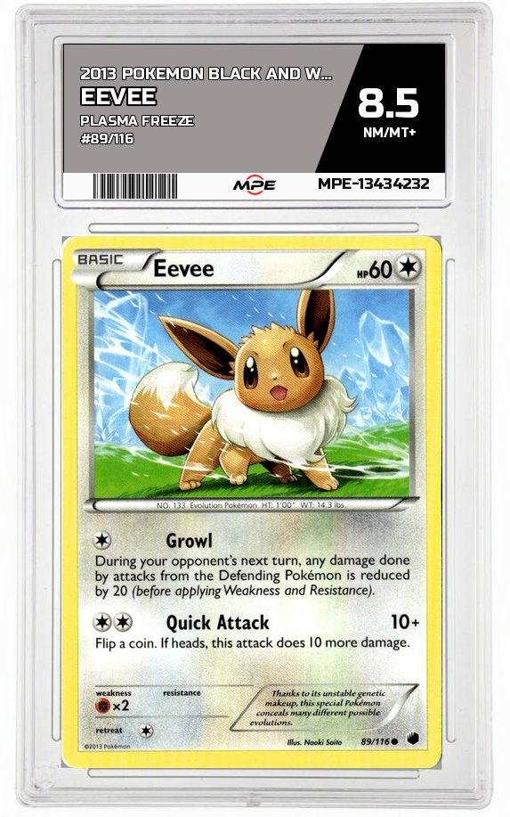 2013 POKEMON BLACK AND WHITE PLASMA FREEZE #89/116 EEVEE MPE 8.5 NM/MT+ — graded card auctioned from the MPE vault