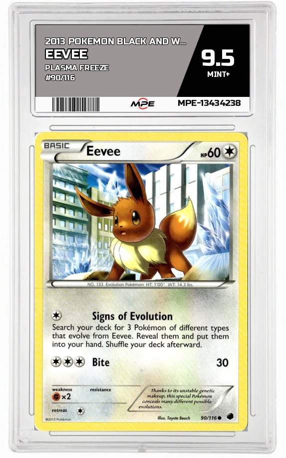 2013 POKEMON BLACK AND WHITE PLASMA FREEZE #90/116 EEVEE MPE 9.5 MINT+ — graded card auctioned from the MPE vault