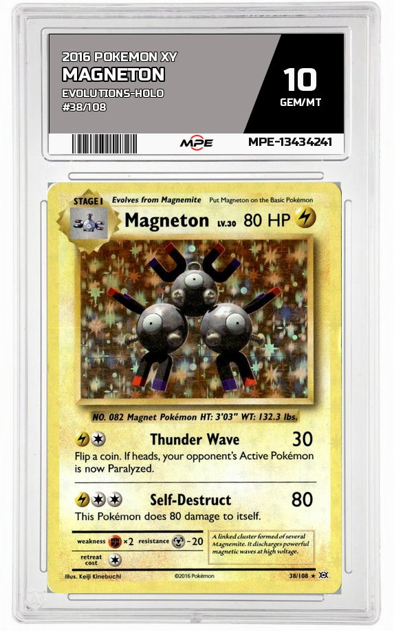 2016 POKEMON XY EVOLUTIONS-HOLO #38/108 Magneton MPE 10 GEM/MT — graded card auctioned from the MPE vault