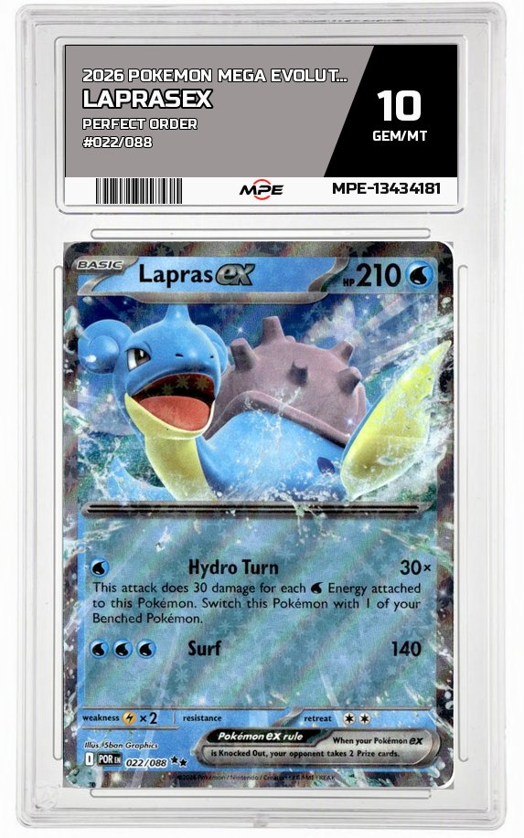 2026 POKEMON MEGA EVOLUTION PERFECT ORDER #022/088 LaprasEX MPE 10 GEM/MT — graded card auctioned from the MPE vault