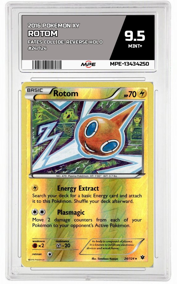 2016 POKEMON XY FATES COLLIDE-REVERSE HOLO #24/124 ROTOM MPE 9.5 MINT+ — graded card auctioned from the MPE vault