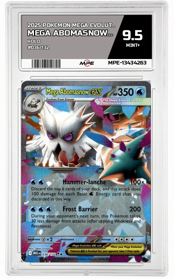 2025 POKEMON MEGA EVOLUTION HOLO #036/132 Mega AbomasnowEX MPE 9.5 MINT+ — graded card auctioned from the MPE vault