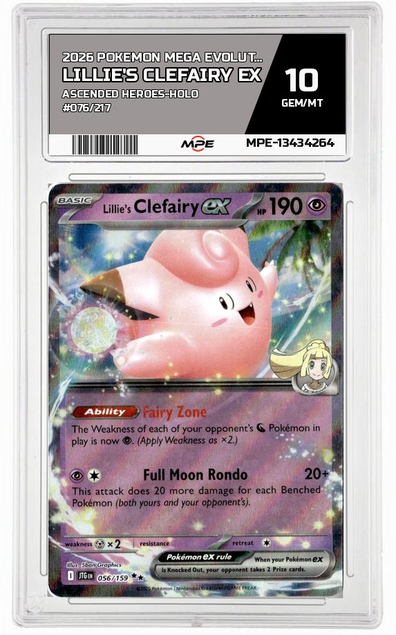 2026 POKEMON MEGA EVOLUTION ASCENDED HEROES-HOLO #076/217 LILLIE'S CLEFAIRY EX MPE 10 GEM/MT — graded card auctioned from the MPE vault