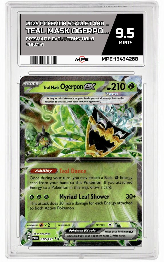 2025 POKEMON SCARLET AND VIOLET PRISMATIC EVOLUTIONS-HOLO #012/131 Teal Mask OgerponEX MPE 9.5 MINT+ — graded card auctioned from the MPE vault