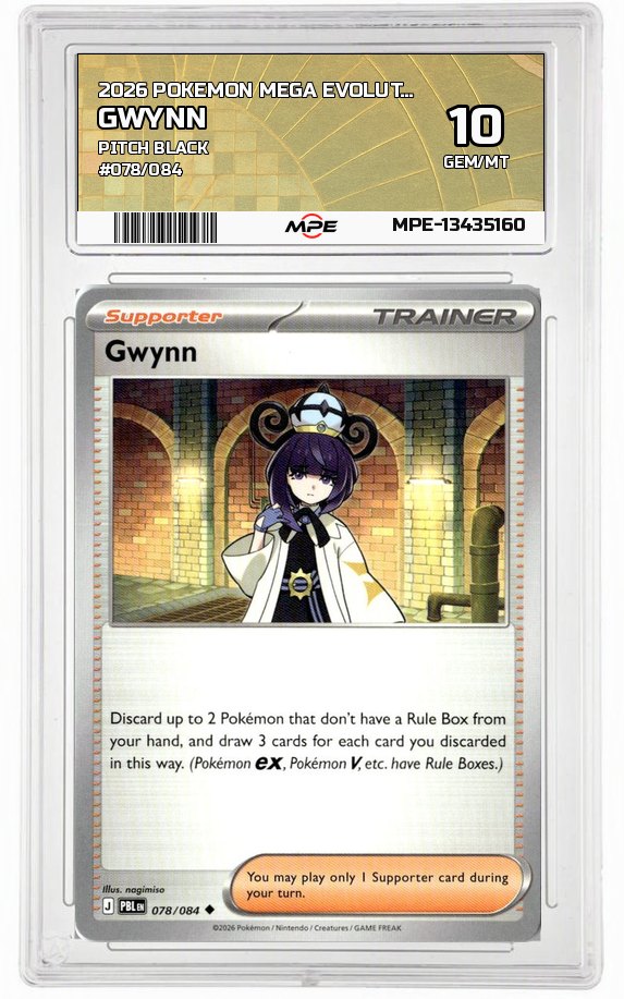 2026 POKEMON MEGA EVOLUTION PITCH BLACK #078/084 Gwynn MPE 10 GEM/MT — graded card auctioned from the MPE vault