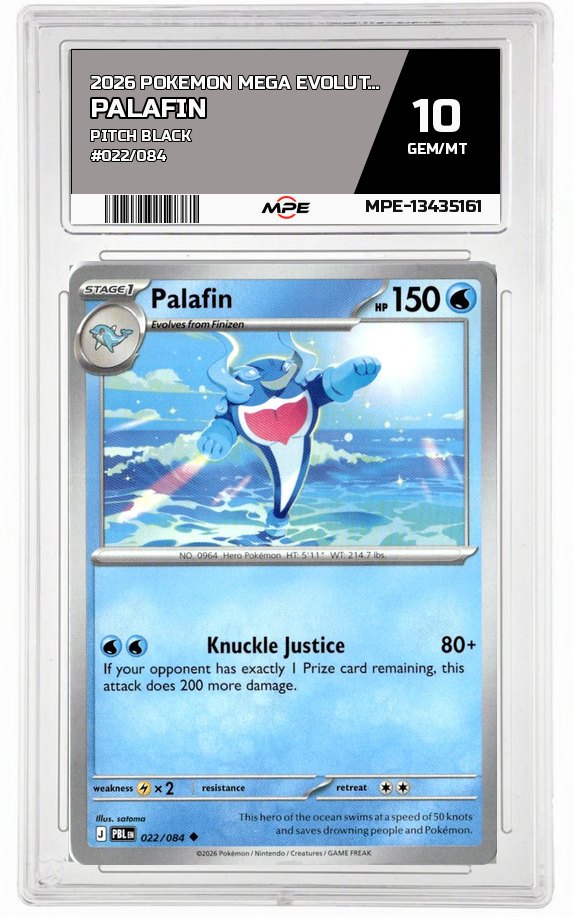 2026 POKEMON MEGA EVOLUTION PITCH BLACK #022/084 PALAFIN MPE 10 GEM/MT — graded card auctioned from the MPE vault