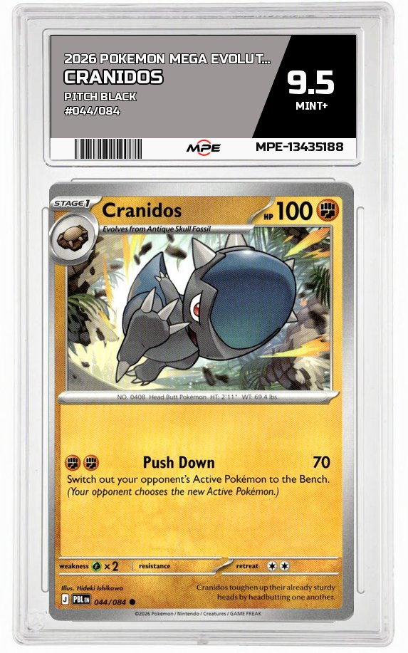 2026 POKEMON MEGA EVOLUTION PITCH BLACK #044/084 Cranidos MPE 9.5 MINT+ — graded card auctioned from the MPE vault