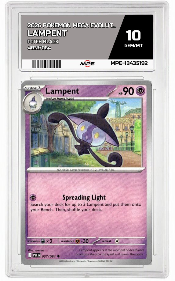2026 POKEMON MEGA EVOLUTION PITCH BLACK #037/084 Lampent MPE 10 GEM/MT — graded card auctioned from the MPE vault