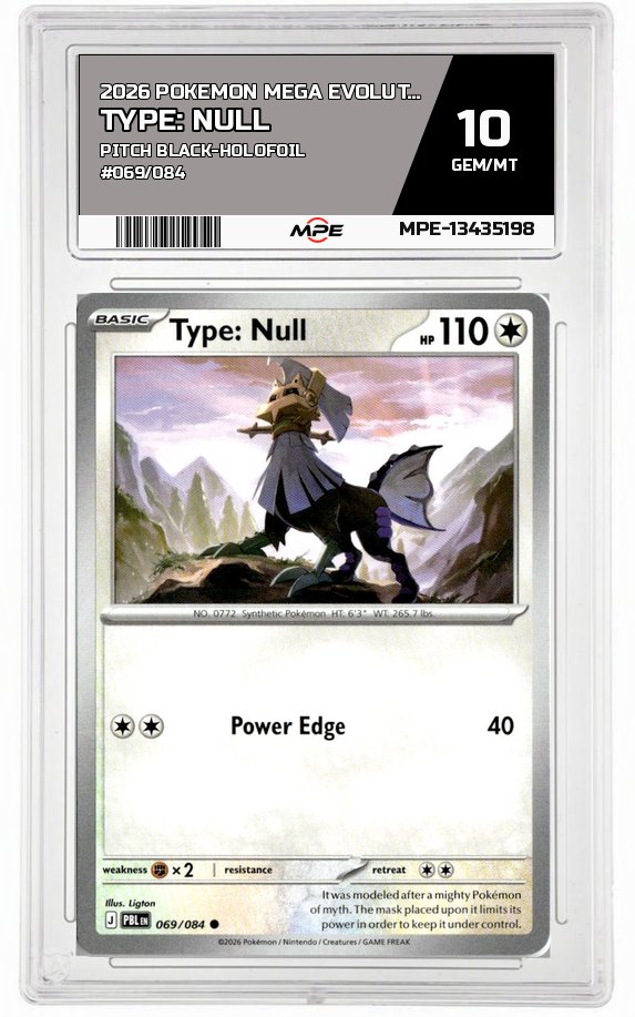 2026 POKEMON MEGA EVOLUTION PITCH BLACK-HOLOFOIL #069/084 Type: Null MPE 10 GEM/MT — graded card auctioned from the MPE vault