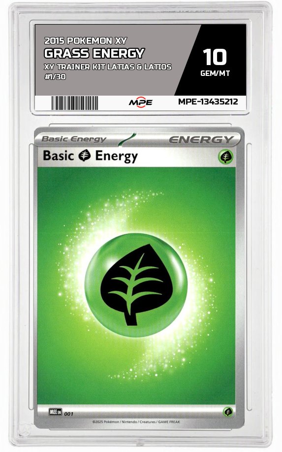 2015 POKEMON XY XY TRAINER KIT LATIAS & LATIOS #1/30 Grass Energy MPE 10 GEM/MT — graded card auctioned from the MPE vault