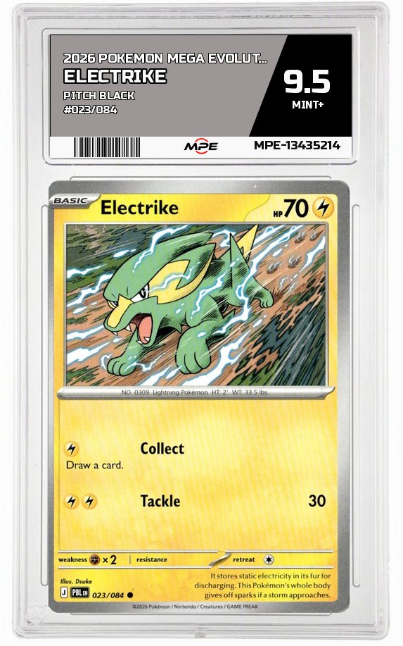 2026 POKEMON MEGA EVOLUTION PITCH BLACK #023/084 Electrike MPE 9.5 MINT+ — graded card auctioned from the MPE vault