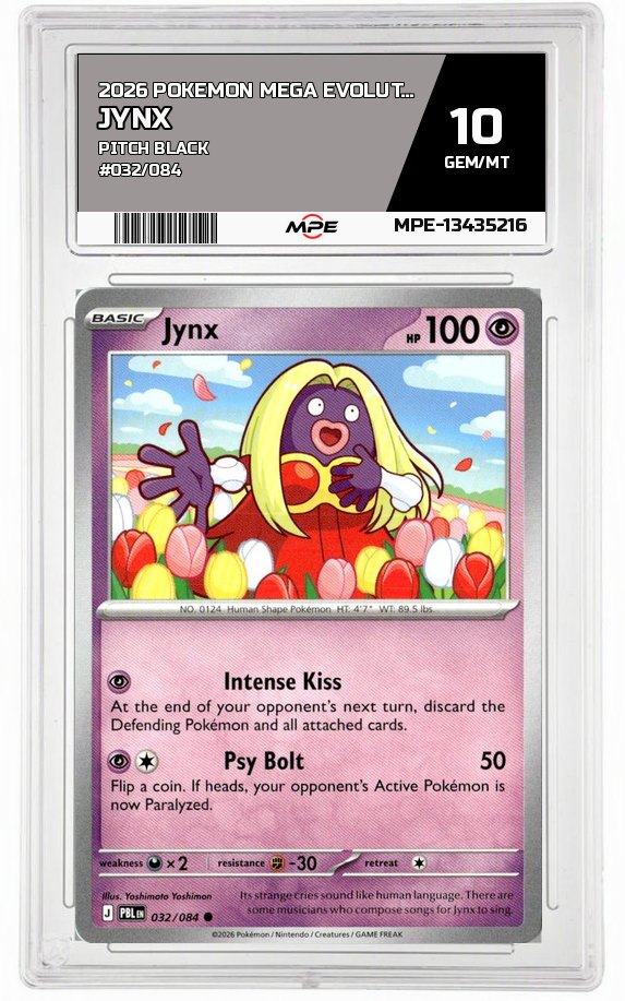 2026 POKEMON MEGA EVOLUTION PITCH BLACK #032/084 Jynx MPE 10 GEM/MT — graded card auctioned from the MPE vault