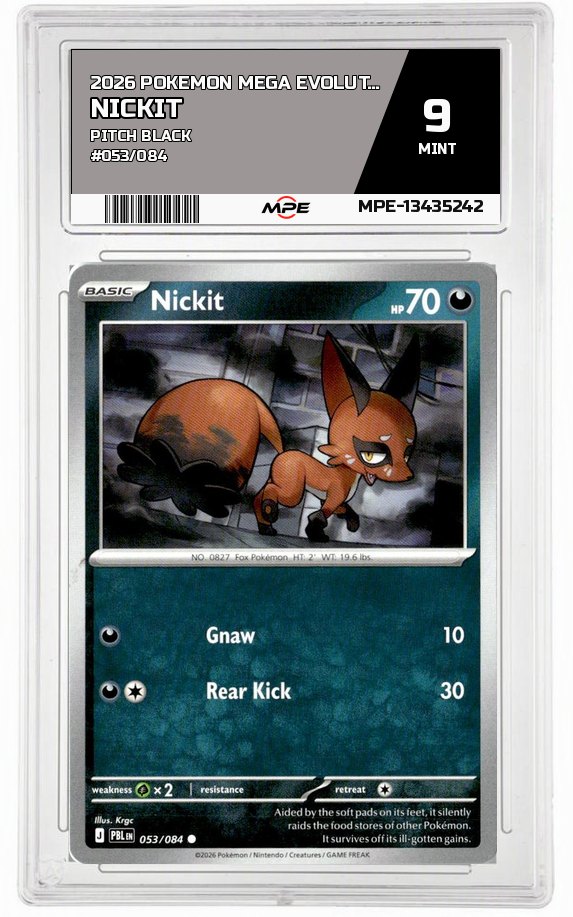 2026 POKEMON MEGA EVOLUTION PITCH BLACK #053/084 Nickit MPE 9 MINT — graded card auctioned from the MPE vault