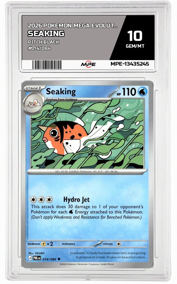 2026 POKEMON MEGA EVOLUTION PITCH BLACK #014/084 Seaking MPE 10 GEM/MT — graded card auctioned from the MPE vault