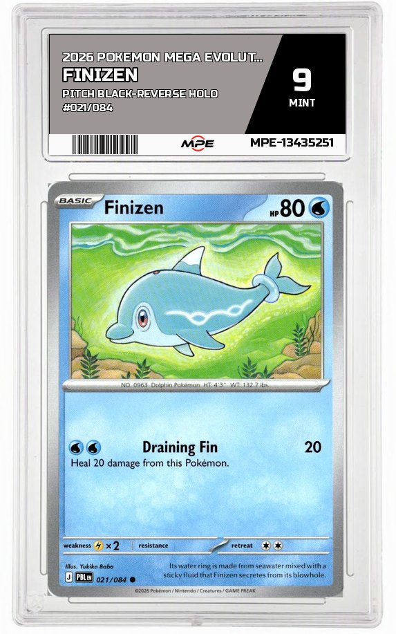 2026 POKEMON MEGA EVOLUTION PITCH BLACK-REVERSE HOLO #021/084 Finizen MPE 9 MINT — graded card auctioned from the MPE vault