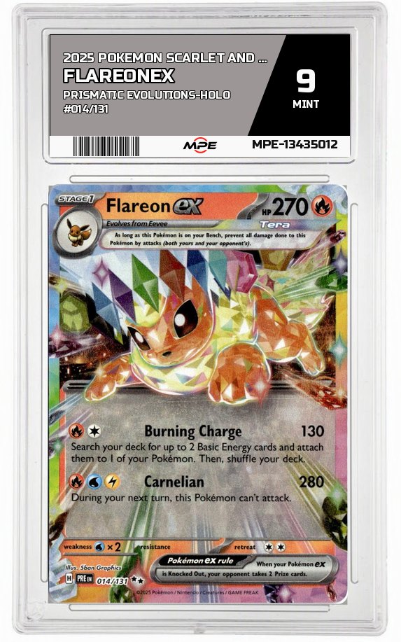 2025 POKEMON SCARLET AND VIOLET PRISMATIC EVOLUTIONS-HOLO #014/131 FlareonEX MPE 9 MINT — graded card auctioned from the MPE vault